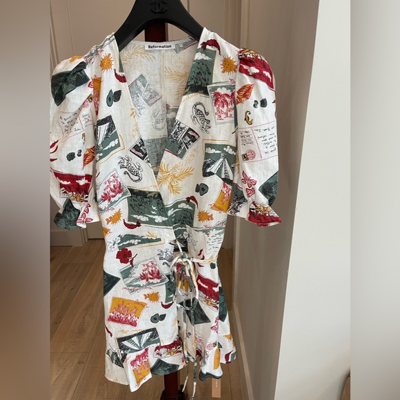 Reformation Carmelo Linen Wrap Mini Dress in Vacaciones Size XS - Picture 8 of 13